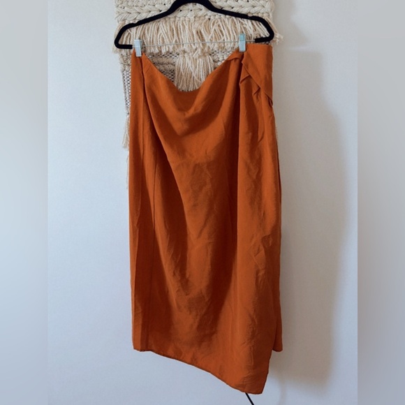 NEW Vince Asymmetric Cascade Drape Midi Skirt in Dark Ginger Rust Plus Size 20 - Picture 3 of 6